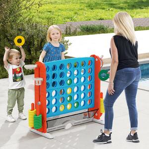 Costway Set di gioco 4 in fila jumbo con lancio anelli e canestro basket, Gioco regolabile in altezza con golf porta bicchieri e borsa trasporto per feste Blu
