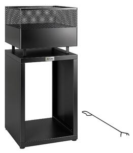 Outsunny Braciere 39 x 39 x 87 cm Focolare con deposito legna, griglia per carbone, piedi regolabili, Nero | Aosom Italy