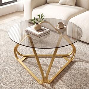 Costway Tavolino salotto rotondo con piano in vetro temperato, Tavolo moderno con struttura metallica e piedini regolabili 80 cm Oro