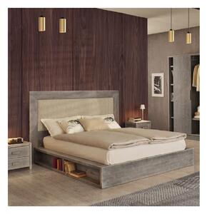 Letto cortina matrimoniale in legno di abete grigio con vani laterali