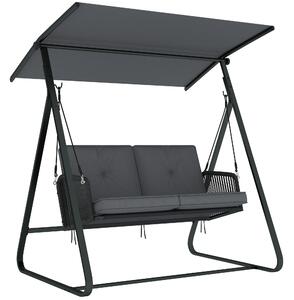 Outsunny Dondolo da giardino 2 posti in resina intrecciata, altalena da esterno con tetto regolabile e cuscino spesso, grigio | Aosom Italy