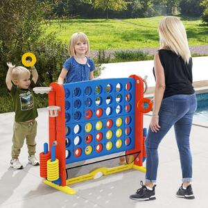 Costway Set di gioco 4 in fila jumbo con lancio anelli e canestro basket, Gioco regolabile in altezza con golf porta bicchieri e borsa trasporto per feste Arancione