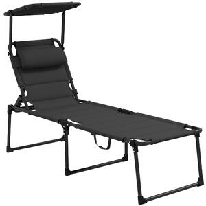 Outsunny Lettino prendisole sedia a sdraio pieghevole con parasole, poggiatesta reclinabile in tessuto Oxford 70 x 200 x 45 cm, nero | Aosom Italy