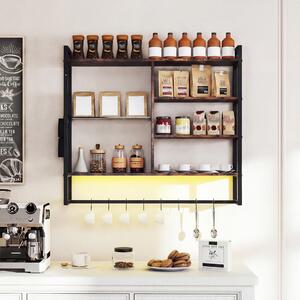 Costway Mensole da parete a 6 livelli con luci LED controllo remoto e APP, Scaffale con 8 ganci S e tasca laterale per cucina salotto sala da pranzo 107 cm Nero