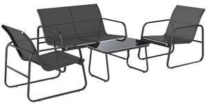 Outsunny Set Giardino Esterno 4 Pezzi con Divano 2 Posti 2 Poltrone Tavolo con Vetro Temperato Tessuto Textilene Grigio Scuro | Aosom Italy