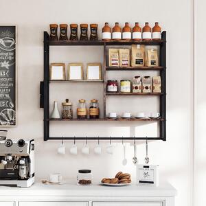 Costway Mensole moderne da parete a 6 livelli con 8 ganci S e tasca laterale, Espositori per bar cucina salotto bagno sala giochi 107 cm Nero