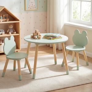 Costway Set tavolo e sedie per bambini a forma di rana con gambe in legno, Arredamento multiattività per casa e asilo 3+ anni Verde