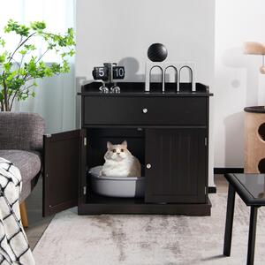 Costway Armadietto moderno per lettiera gatto con design compatto e funzionale, Mobile con cassetto e 2 porte per nascondere lettiera Marrone
