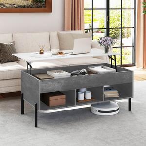 Costway Tavolino da salotto sollevabile con scomparti e gambe in metallo, Tavolino funzionale per soggiorno camera ufficio 100x50x45-59,5 cm Grigio