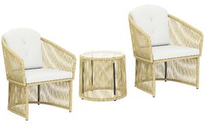Outsunny Set da giardino esterno in resina intrecciata 2 persone, tavolo da giardino esterno con 2 sedie con cuscini, crema | Aosom Italy