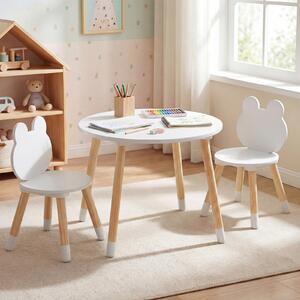 Costway Set tavolo e sedie per bambini a forma di rana con gambe in legno, Arredamento multiattività per casa e asilo 3+ anni Bianco