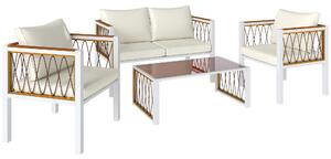 Outsunny Set da giardino 4 pezzi Polyrattan Lounge con divano 2 posti 2 poltrone tavolo in vetro cuscini rimovibili tappetino antiscivolo | Aosom Italy