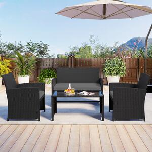 Costway Set da salotto per patio in rattan 4 pezzi con divanetto e poltrone, Mobili da esterno con tavolino vetro temperato per giardino e piscina Grigio