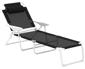 Outsunny Lettino prendisole pieghevole da giardino con cuscino, sedia reclinabile con schienale regolabile in 4 posizioni fino a 120 kg Nero | Aosom Italy