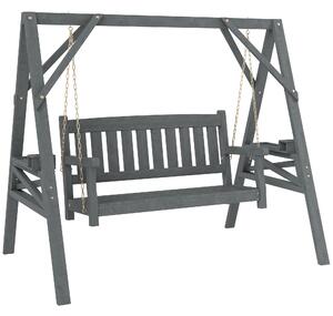 Outsunny Dondolo da giardino 2 posti, Panca a dondolo in legno con ripiani, portabicchieri e catene metalliche, Grigio | Aosom Italy