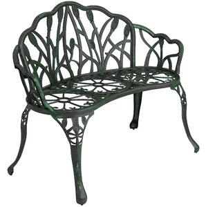Outsunny Panca da giardino in alluminio pressofuso, panca esterna 2 posti con schienale a tulipano, seduta floreale, 99 x 57 x 78 cm, verde antico | Aosom Italy