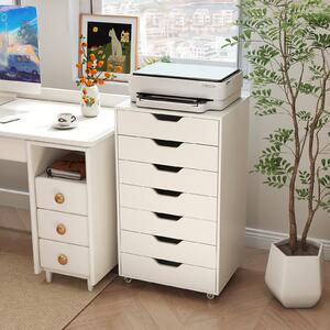 Costway Mobile con 7 cassetti organizzatore di documenti mobile con 4 ruote girevoli universali, Mobile comò verticale in legno Beige