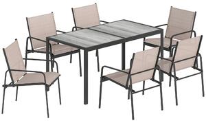 Outsunny Set Tavolo e Sedie da Giardino con Tavolo Effetto Legno e 6 Sedie con Seduta Traspirante per Terrazza Patio Kaki | Aosom Italy