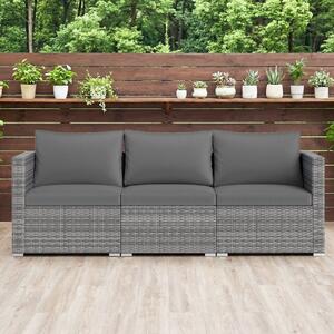 Costway Set divano modulari 3 pezzi per patio in rattan PE con cuscini morbidi, Arredamento esterno per veranda giardino e piscina 67 x 67 x 61,5 cm Grigio 