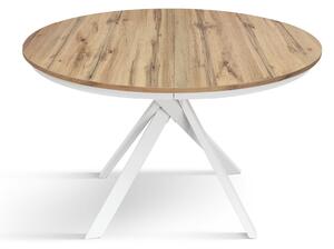 Tavolo rotondo moderno allungabile piano rovere rustico gambe bianche 120x120x75,3 (2177)
