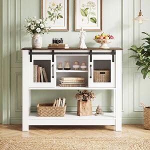 Costway Credenza cucina salvaspazio in legno con 2 ante scorrevoli, Mobile per salotto soggiorno e ingresso Bianca