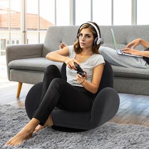 Costway Sedia da terra girevole con schienale e braccioli regolabili, Sedia da gaming pieghevole per tv lettura Nero
