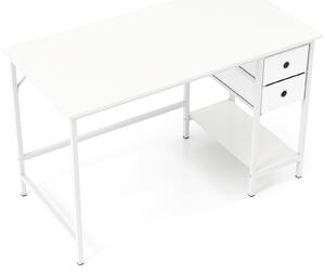 Costway Scrivania per computer con 2 cassetti ripiano e gancio in legno e metallo, Tavolo ufficio salvaspazio per studio 120 x 60 x 75 cm Bianco