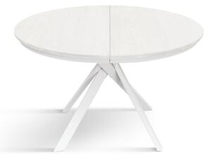 Tavolo rotondo moderno allungabile piano bianco frassino gambe bianche 120x120x75,3 (2179)