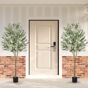Costway Set albero di ulivo artificiale 180 cm con 1296 foglie e 72 frutti, Pianta finta in vaso per decorazioni domestiche