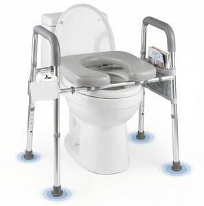 Costway Rialzo per sedile WC con braccioli imbottiti portacarta e tasca portaoggetti, Sedile morbido regolabile per anziani incinte e pazienti