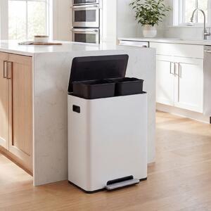 Costway Pattumiera differenziata 60L in acciaio inossidabile con 2 secchi rimovibili e pedale, Bidone riciclaggio per cucina soggiorno Bianco