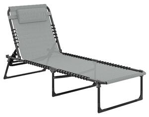 Outsunny Lettino prendisole, pieghevole, rivestimento traspirante, telaio metallico, 189 x 58 x 30 cm, Grigio chiaro | Aosom Italy