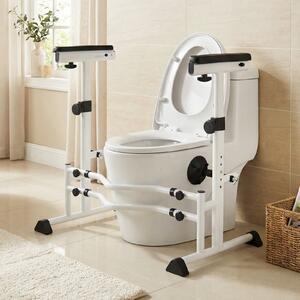 Costway Supporto di sicurezza per wc ringhiera e largehzza regolabili, Ringhiera alzarsi da toilette per maggior parte di wc in metallo Bianco