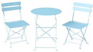 Outsunny Set bistro da giardino 3 pezzi pieghevole tavolo bistrot con 2 sedie seduta a listelli gambe doppia X azzurro chiaro | Aosom Italy
