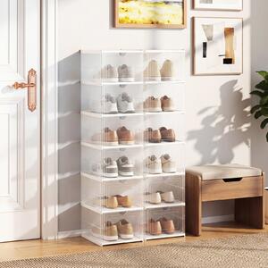 Costway Set di 2 organizzatore scarpe 6 livelli scatole pieghevoli, Deposito scarpe portatile per ingresso e soggiorno Trasparente