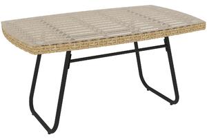 Outsunny Tavolino da giardino in resina intrecciata, 90x50x45 cm, tavolino da giardino con piano in vetro temperato, naturale | Aosom Italy