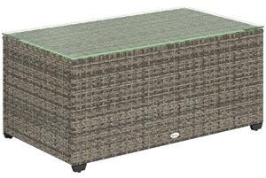 Outsunny Tavolino da giardino, tavolino d'appoggio in resina intrecciata con piano in vetro temperato, 90 x 50 x 38 cm, grigio scuro | Aosom Italy