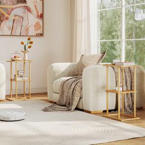 Costway Tavolino laterale compatto in bamboo con mensole portaoggetti 2 pezzi, Tavolino d'appoggio per soggiorno e camera da letto