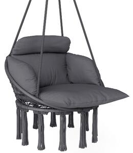 Outsunny Sedia sospesa con grande cuscino imbottito amaca poltrona sospesa con frange kit di sospensione 80 x 60 x 40 cm grigio scuro | Aosom Italy