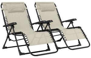Outsunny Set da 2 lettini prendisole pieghevoli regolabili con poggiatesta in textilene, 90 x 65 x 112 cm, beige | Aosom Italy