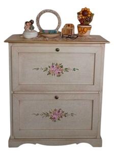 Scarpiera 2 ante ribalta legno shabby avorio anticato filo oro 79x30x90