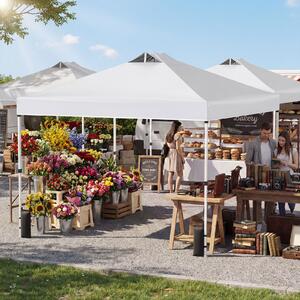 Costway Tenda a gazebo 3x3 m con installazione istantanea e tettuccio argento, Gazebo portatile completo di accessori per campeggio ed eventi Bianco