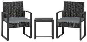 Outsunny Set di Mobili da Giardino in Rattan Sintetico con 2 Sedie con Cuscini Removibili e Tavolo con Piano in Vetro Grigio | Aosom Italy