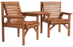 Outsunny Set bistro 3 pezzi in legno resistente alle intemperie Set mobili da giardino con design a doghe foro per ombrellone Carbonizzato | Aosom Italy