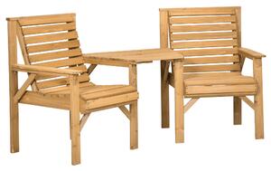 Outsunny Set bistro 3 pezzi in legno resistente alle intemperie con design a lamelle e foro per ombrellone Marrone | Aosom Italy
