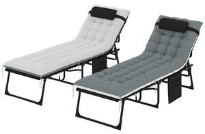 Outsunny Set da 2 lettini prendisole, lettino pieghevole e inclinabile, cuscino, poggiatesta, tasca laterale, 60x190x31cm, grigio | Aosom Italy