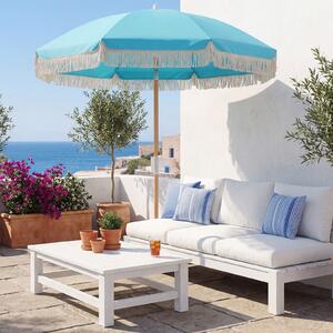 Costway Ombrellone da spiaggia con frange 8 stecche in fibra di vetro 180 cm, Palo in legno senza base per giardino piscina terrazza Blu