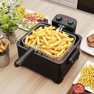 Costway Friggitrice ad olio 5 l con 1 cestello grande e 2 piccoli, Friggitrice elettrica smontabile con protezione dal surriscaldamento 1700 w