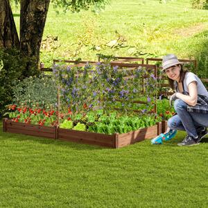 Costway Letto rialzato da giardino con 2 cassoni per piantare e 3 tralicci, Aiuola rialzata da giardino in legno Marrone