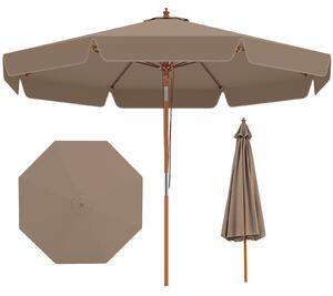Costway Ombrellone da patio scallopato 300 cm con inclinazione a pulsante 8 stecche, Parasole esterno per giardino spiaggia piscina Khaki